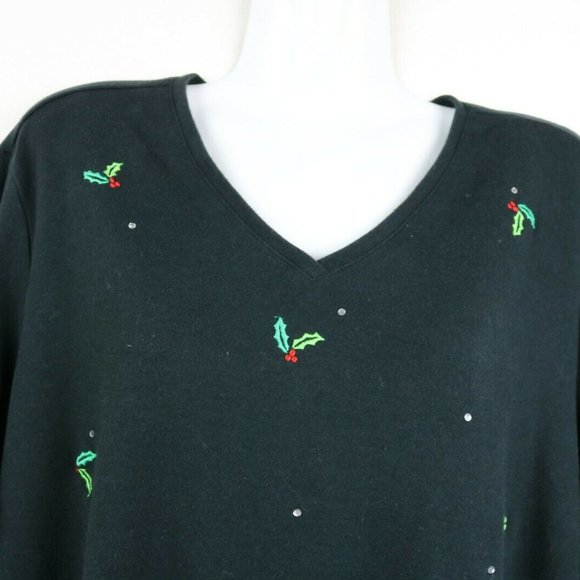 Quacker Factory Womens Blouse Long Sleeve Black - Picture 3 of 7